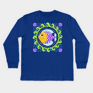 Funny Little Fish Mandala Kids Long Sleeve T-Shirt